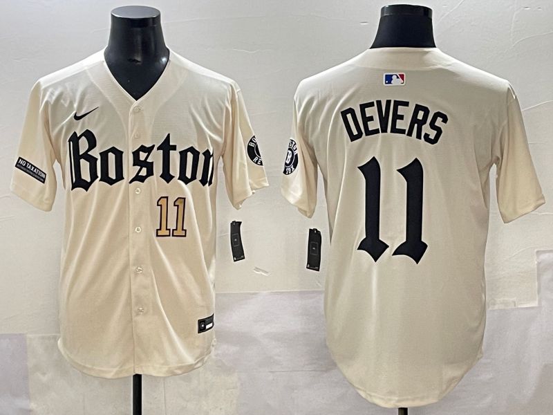 Men 2025 Boston Red Sox #11 Devers Cream Five generations Joint Name Nike MLB Jersey style 3
